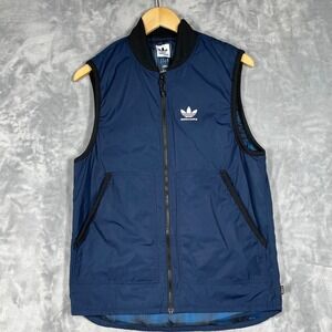 Adidas Skateboarding Navy Blue Full Zip Vest Plaid Lined Mens Small S Utility